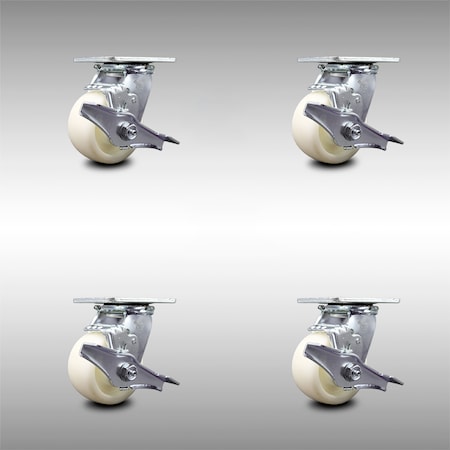 Service Caster 4 Inch Stainless Steel Nylon Caster Set with Roll Bearings and Brake/Swivel Lock SCC-SS30S420-NYR-TLB-BSL-4